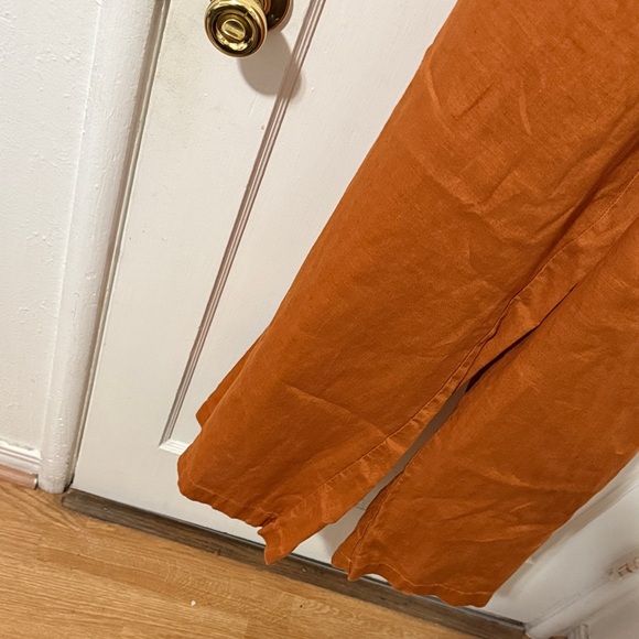 Three Dots Rust Orange Wide Leg Linen Pants - Picture 5 of 16